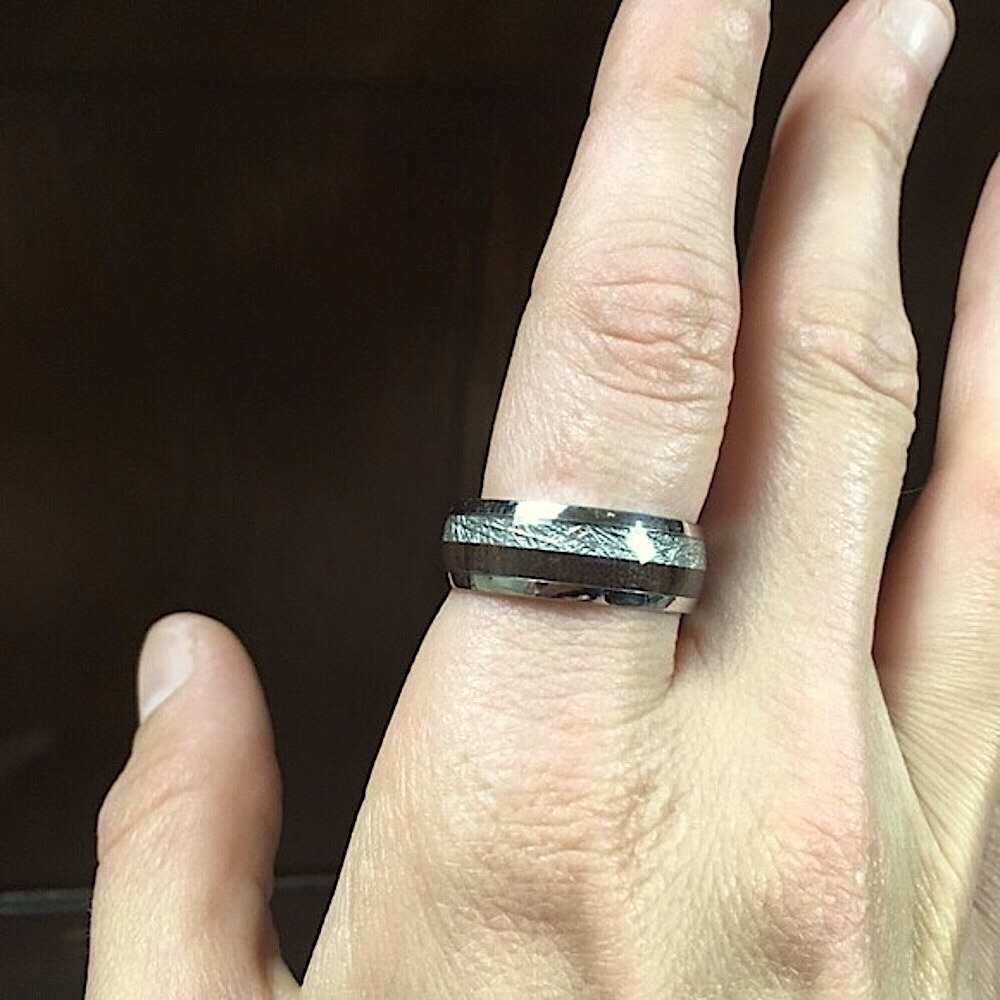 Wood Inlay and Shell Stainless Steel Band Ring